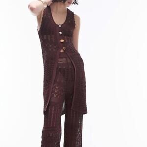 Topshop Burgundy Crochet Swim Coverup